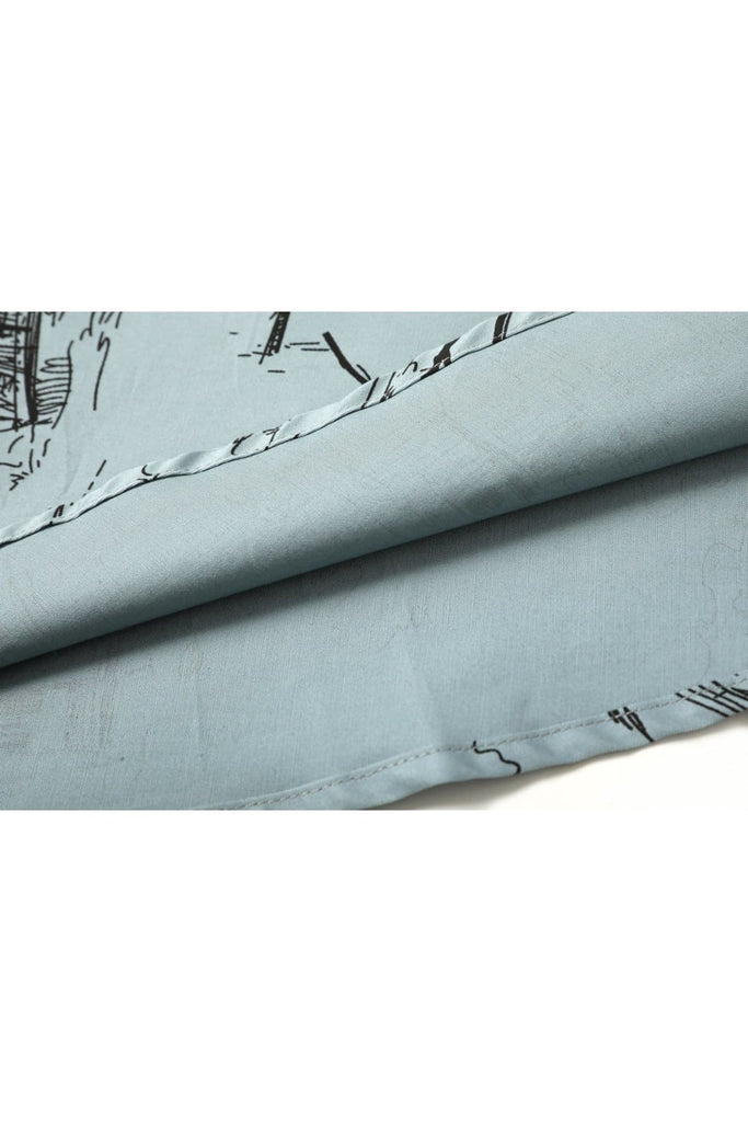 Blue Grey Nautical Square Neckline Folded Collar A Line Cotton Dress with Pockets