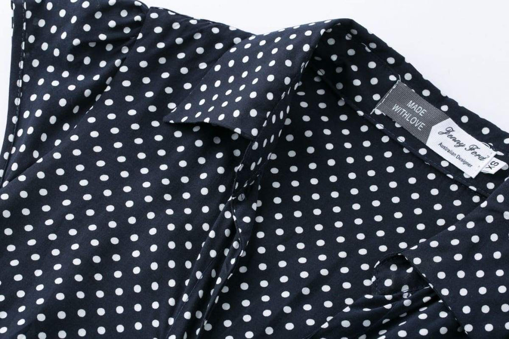 Dark Navy White Polka Dot Vintage Dress