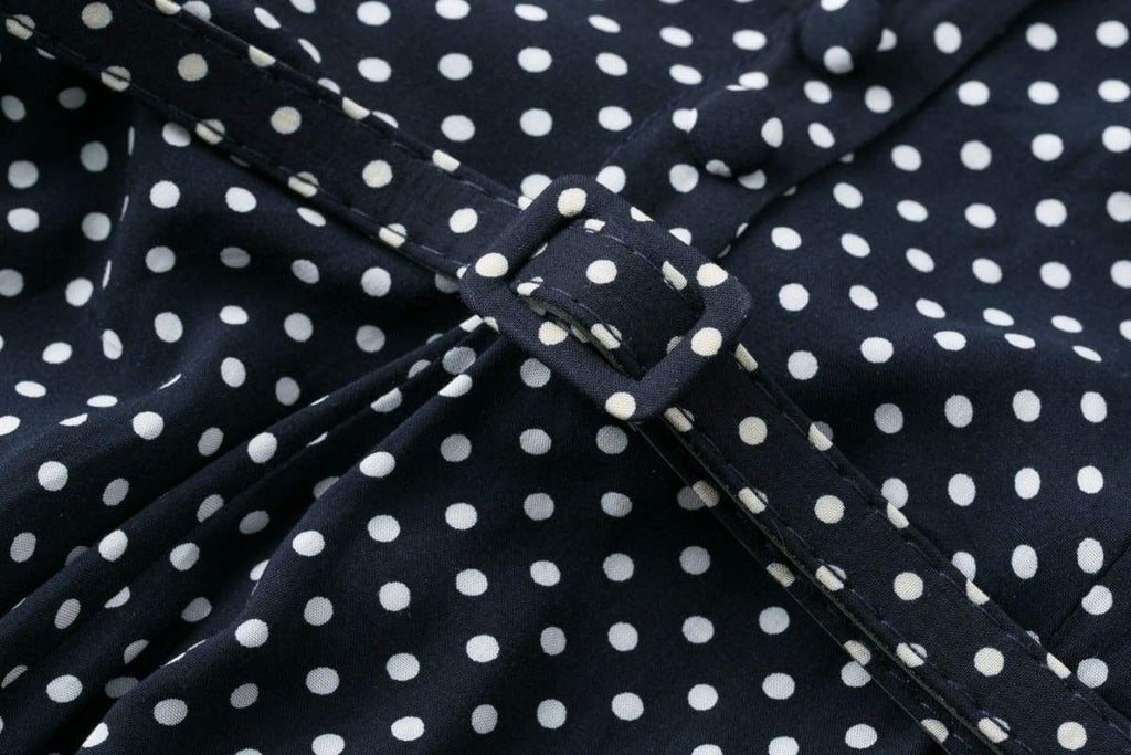 Dark Navy White Polka Dot Vintage Dress