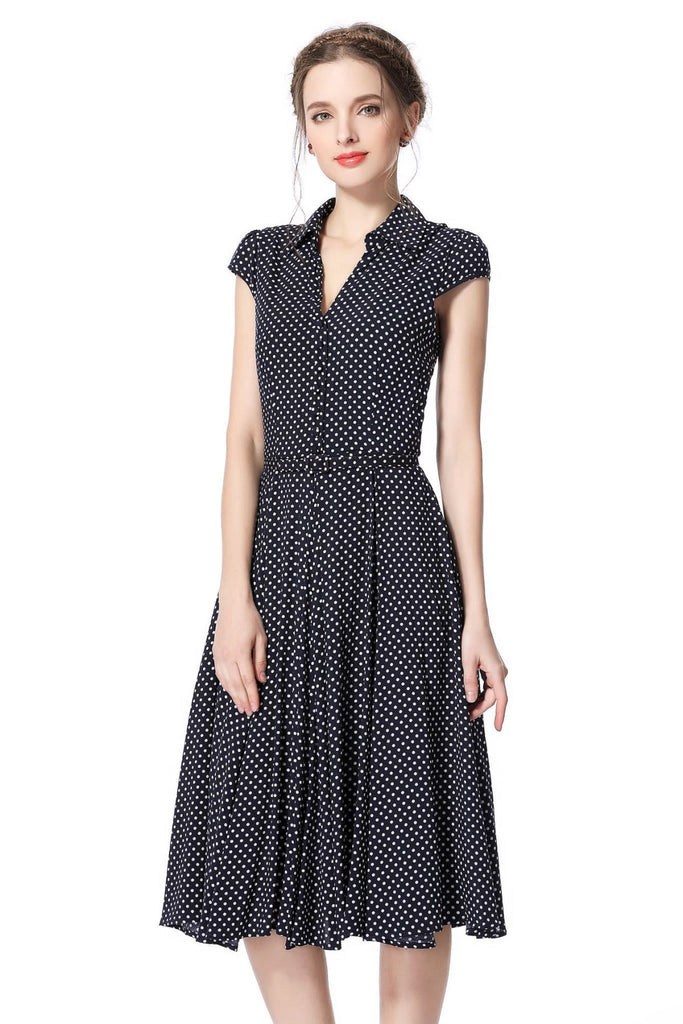 Dark Navy White Polka Dot Vintage Dress